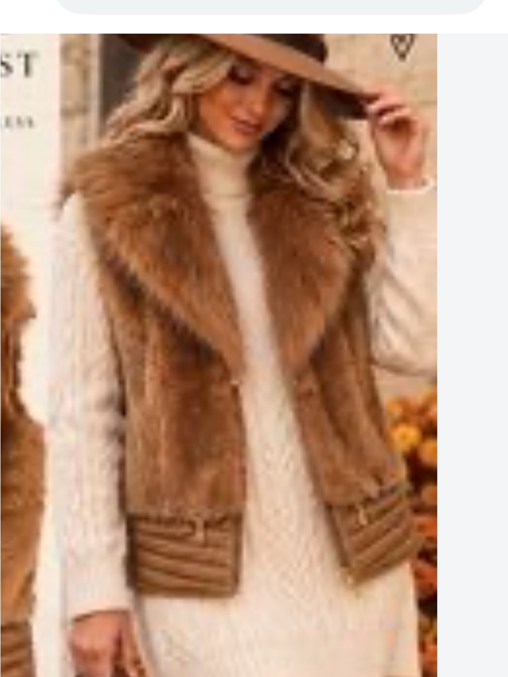 Guess Faux Fur Vest in Brown with Quilted Trim